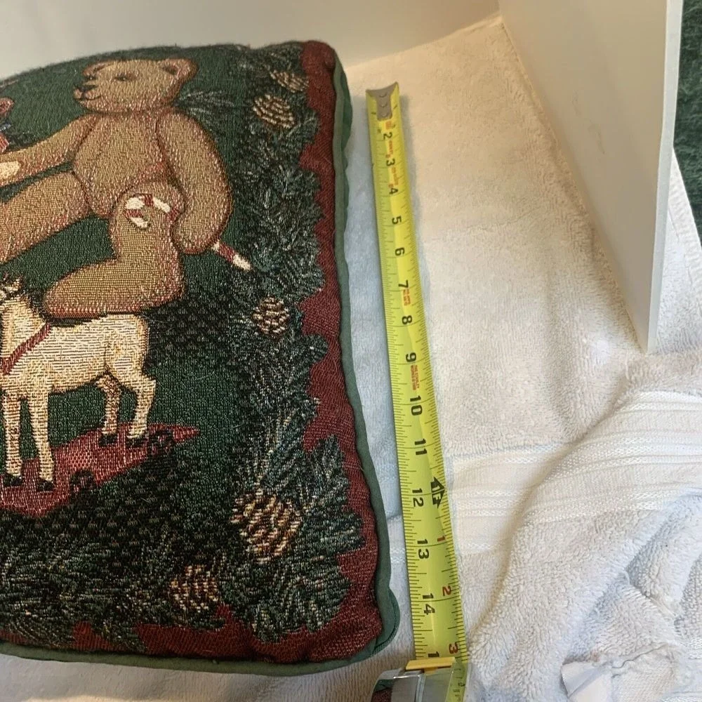 Vintage Christmas Teddy Bear Tapestry Square Throw Pillow‎ Toys Train Drum